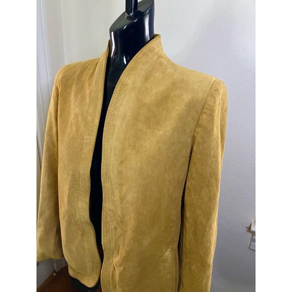 Vtg Suede Leather Jacket Structured Open Blazer Tan/Camel women SZ Med JORDACHE - Picture 2 of 13